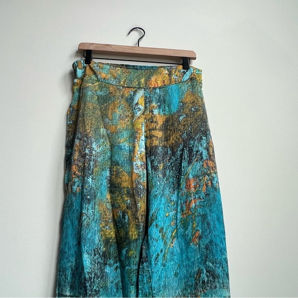 Soft Surroundings Pants Wide Leg Palazzo Cassatt Gilded Blue Multicolor tropical - Picture 4 of 15